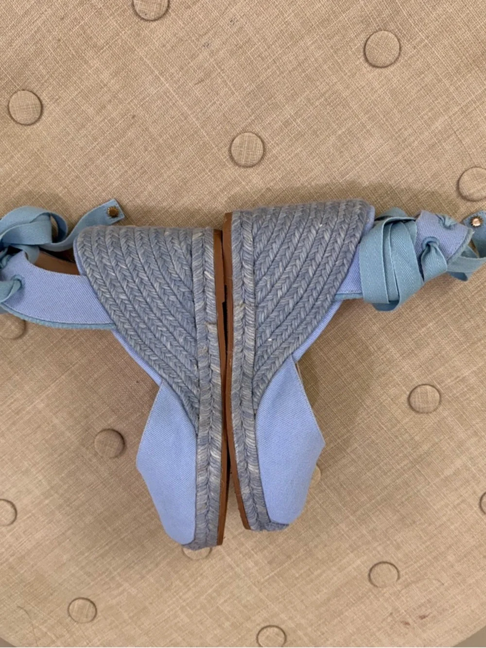 Stuart Weitzman Light Blue Espadrille Wedge Ankle-Tie Sandals - Picture 8 of 12